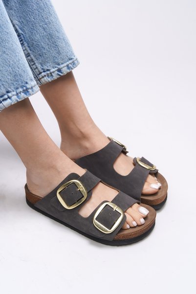 Vylsula Women's Double Buckle Slippers 0012602   Dark Brown