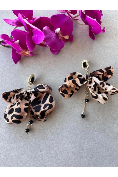 Leopard Dangle Fabric Bow Earrings