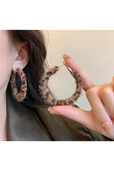 Leopard Plush Hoop Earrings