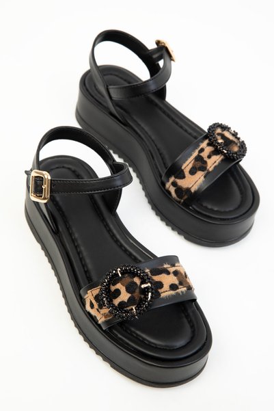 Black-Leopard Women's Sandals 20292