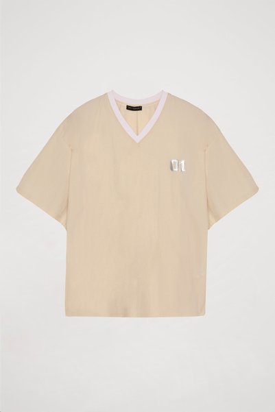 V-Neck Short Sleeve Oversize T-Shirt Stone