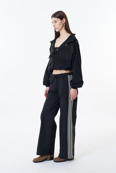 Double Stripe Elastic Waist Trousers Black