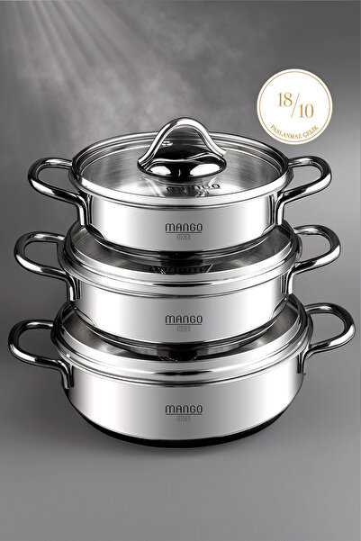Mango Kitchen Artemis - сет од 6 тенџериња од нерѓосувачки челик (16-18-20 CM) 18/10 нерѓосувачки челик