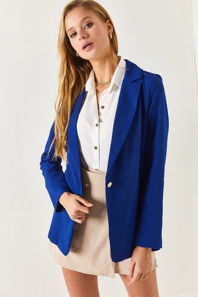 Women's Cobalt Blue Single Button Jacket Arm-20k001020