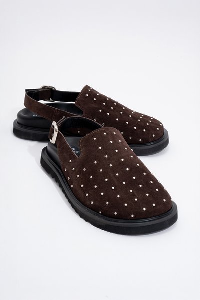 Our Brown Genuine Leather Suede Studded Closed Toe Women's Sandals