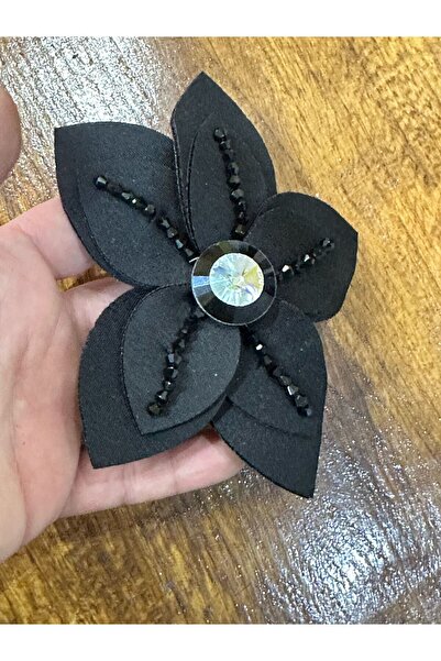 13X13 CM БРОШ СО ЦРНИ КАМЕЊА ВО ОБЛИК НА ЦВЕТ ДОДАТОК ЗА ЈАКА