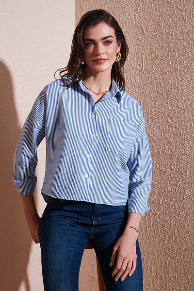 Regular Fit Striped Chest Pocket Textured Shirt Shirt 6772870