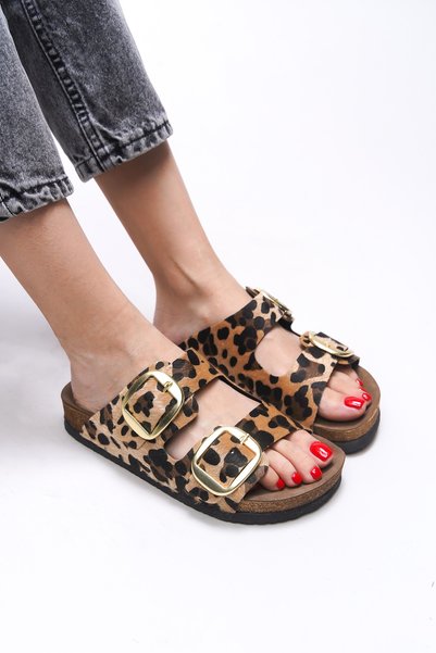 Vylsula Women's Double Buckle Slippers 0012602 Leopard