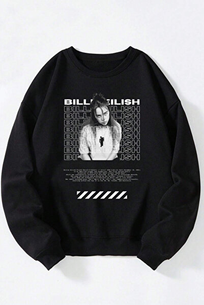 Billie Eilish унисекс црн памучен дуксер со округла јака