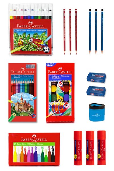 Kuruboya, Crayon, Watercolor, Felt Tip Pen School Stationery Set 16 Pieces