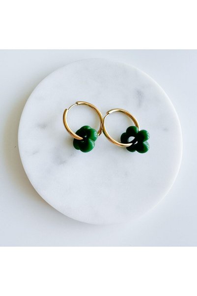 Glass Flower Patterned Steel Earrings