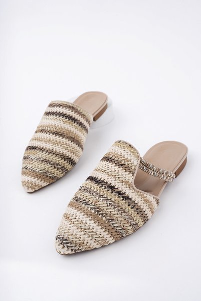 Jaylin Women's Stoned Casual Straw Slippers with Closed Front