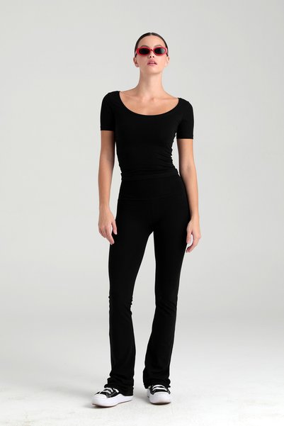 Ultra Soft Flared Leg Trousers Black