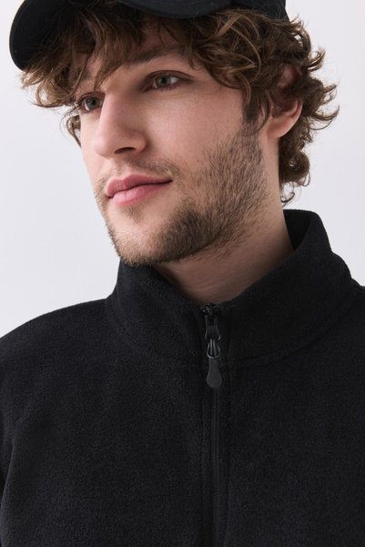 Men's Polar Fleece Stand Collar Sweatshirt Black 2051