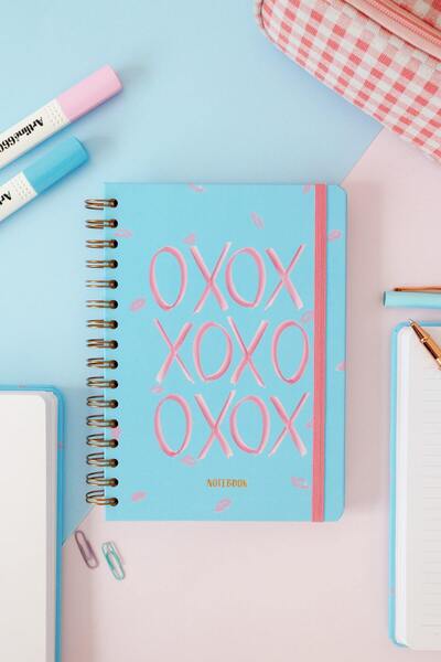 A5 15X21 cm Spiral Elasticated Lined Undated Notepad Xoxo