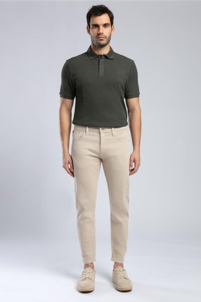 Lunce normal waist narrow tapered cut narrow leg beige men's trousers