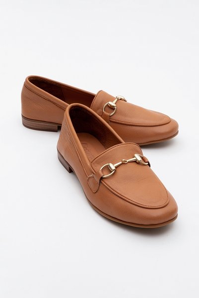 Trexie Tan Skin Genuine Leather Buckle Women's Loafer Shoes