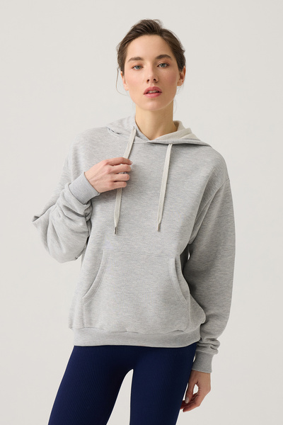 Gray Melange Wide Fit Hooded Sweatshirt Hooded Sweat