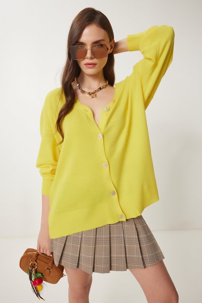 V-Neck Seasonal Knitwear Cardigan Yellow Ldp0034