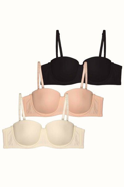 3-Pack Padding-Free Strapless Soft-Covered Knitted Bra C38020 Black/White/Nude