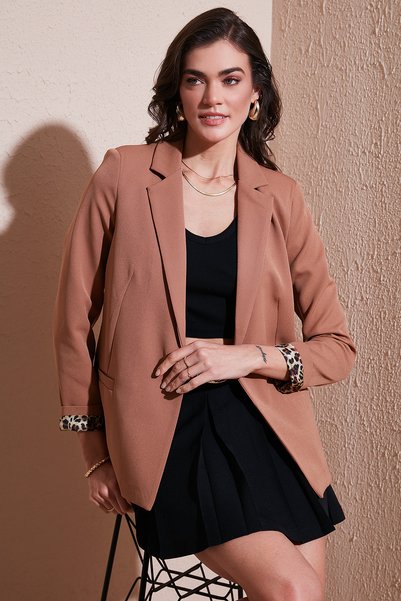 Standard Fit Mono Collar Patterned Blazer Jacket with Lining Detail 6524003