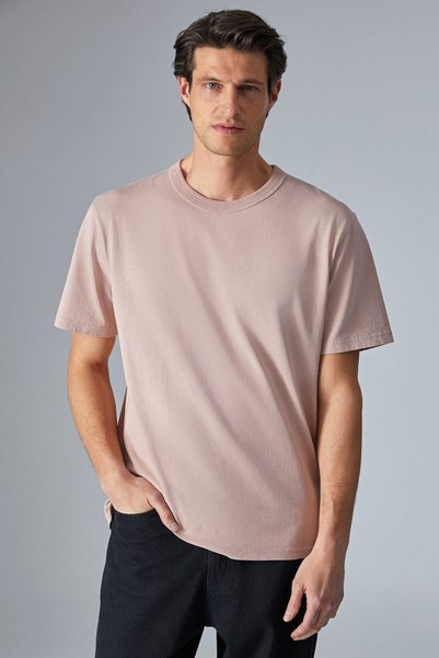 Peltz Men's Relaxed Crew Neck Short Sleeve Dusty Rose T-Shirt