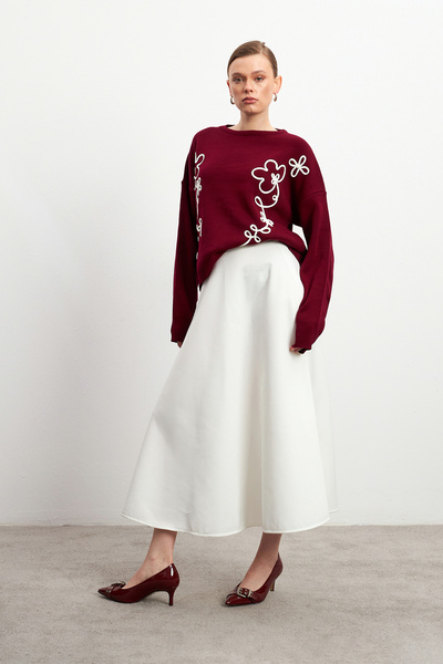 Women's White Shiny Puff Scuba Flared Skirt