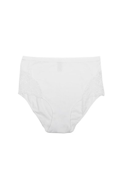 626 Wide Brim Combed Cotton Fabric Low Lace Regular Panties - White