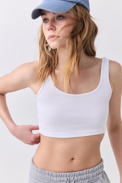 Women's Strappy Short Crop Top Tank Top White 9015