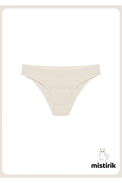 Taranto Model Ribbed Cotton Slip Flexible Comfortable Breathable Underpants Ecru Color