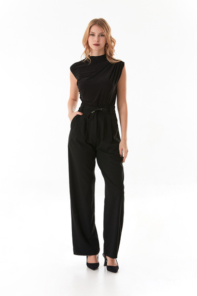 Lace-Up Waist Button Pocket Palazzo Trousers