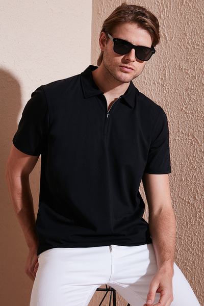Cotton Regular Fit Half Zip Polo Collar t Shirt Men's Polo Collar t Shirt 5902972