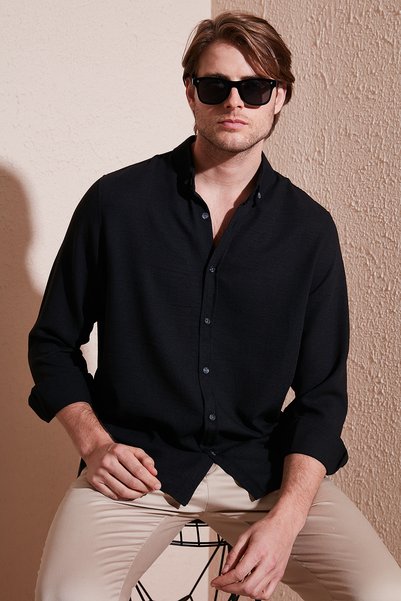 Regular Fit Long Sleeve Button Collar Shirt Men's Shirt Cf25S 116777