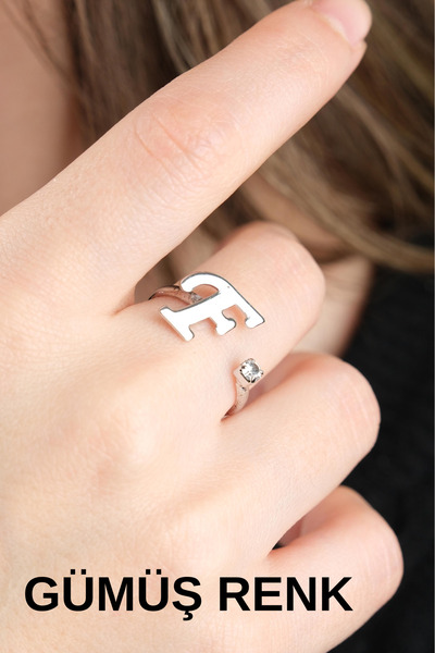 White Plated Adjustable Zircon Stone Letter F Non-Tarnish Ring