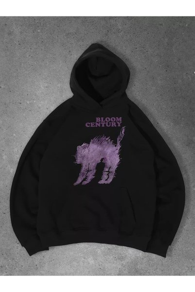 Unisex Purple Cat Sweatshirt Black