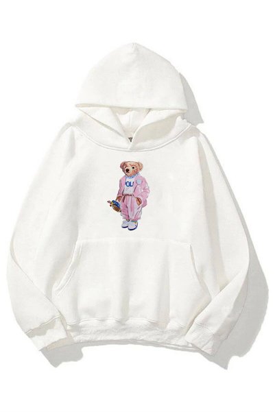 Unisex Teddy White Sweatshirt Hoodie