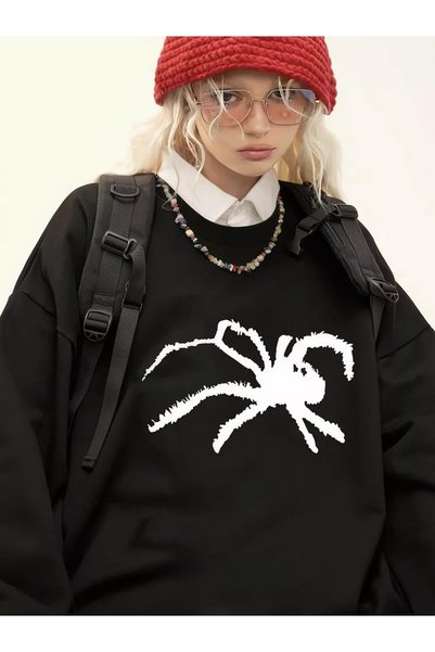 Unisex Spider Crew Neck Sweatshirt Black