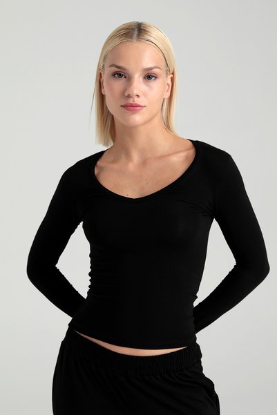 Ultra Soft V-Neck Blouse Black