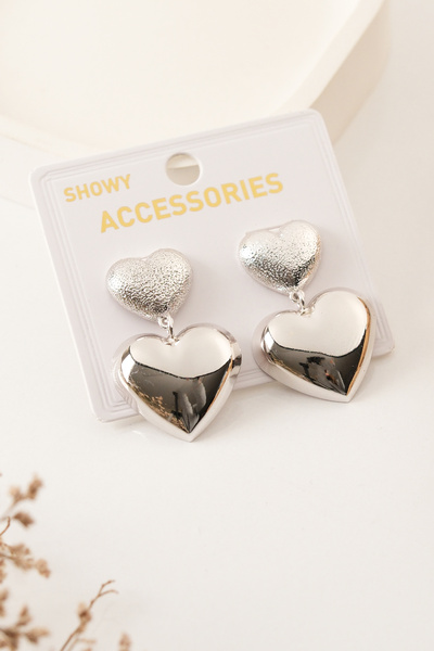 Women White Color Fade-Resistant Double Heart Dangle Earrings