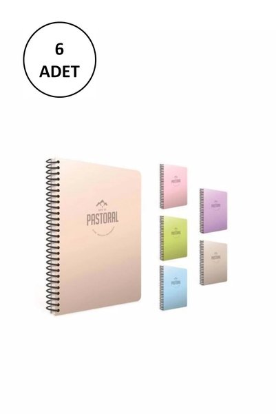 A4 Spiral Notebook - Pastoral Plastic Cover, Checkered 120 Sheets, 3-3248000-2011 Assortment, 6 Pieces