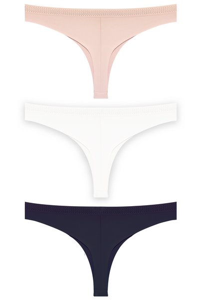 Basic Mesh Elastic Laser Cut Brazilian Panties 3 Pack - 2