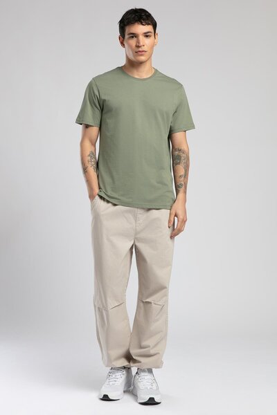 Parachute Normal Bel Relaxed Cut Wide Leg 100% Cotton Stone Men's Trousers