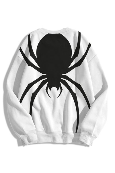 Unisex Spider Crew Neck Sweatshirt Hoodie White