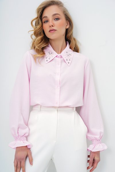 Pink Pearl and Stone Embroidered Aerobin Shirt ALC-X10085