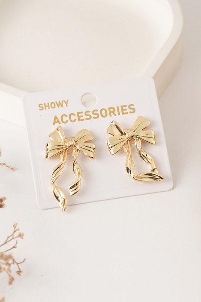 Women's Yellow Plated Brass Fade Resistant Yellow Bow Earrings