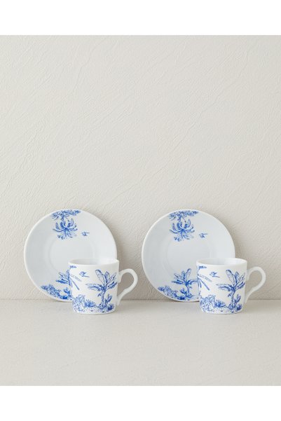 Pappi Porcelain 4 Piece Coffee Cup Set for 2 People Blue