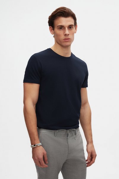 Ds Damat Slim Fit Navy Blue Crew Neck 100% Cotton Breathable T-Shirt