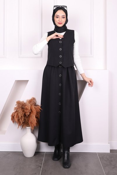 Black Vest Skirt Suit