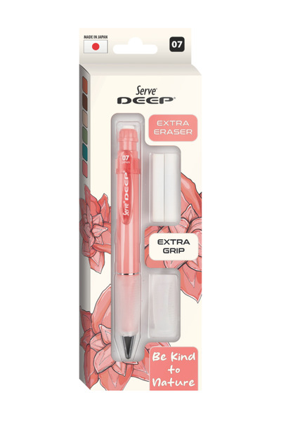 Deep Pen Grip сет со гума за бришење и полнење 07Mm корален