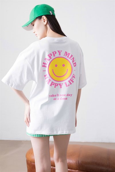 Unisex Happy Life White Tshirt